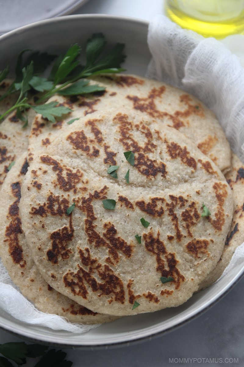 Overhead view of gluten-free flatbread