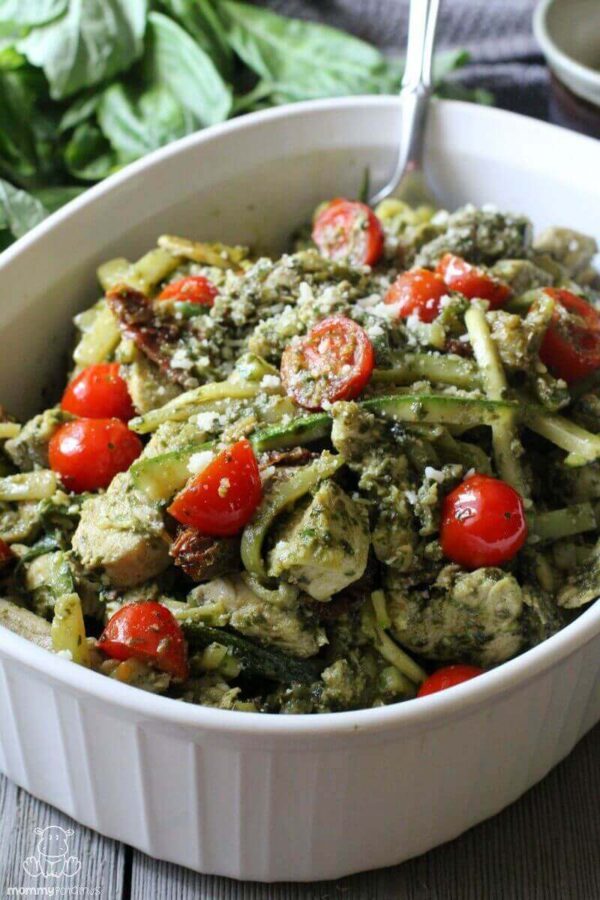 Chicken Pesto Pasta With Zucchini Noodles