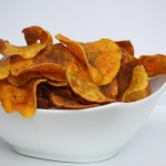 baked butternut squash chips in a bowl