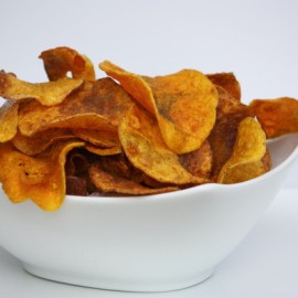 baked butternut squash chips in a bowl