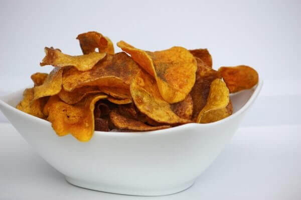 baked butternut squash chips in a bowl