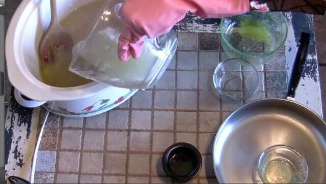 Step 4: Add lye to crockpot (being careful not to splash) and stir a few times.