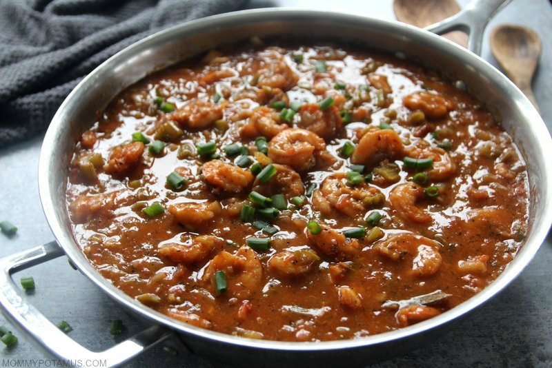 Gluten-free shrimp creole in stainless steel pan