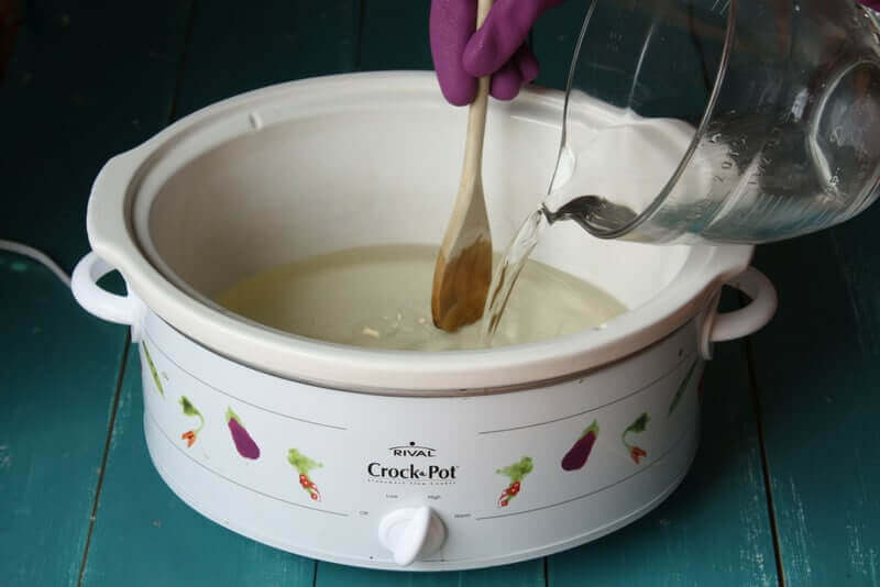 adding lye to crockpot for hot process soap
