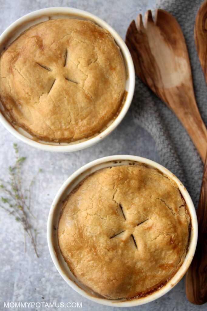 Close up of homemade chicken pot pies