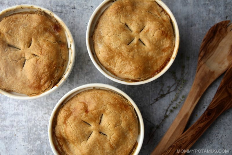 Homemade chicken pot pies on kitchen counter