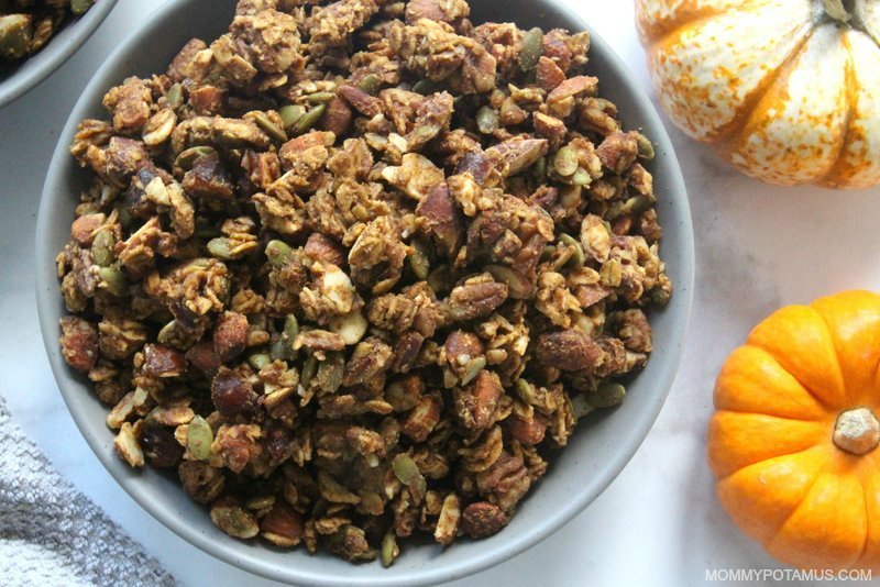 Homemade pumpkin spice granola in bowl