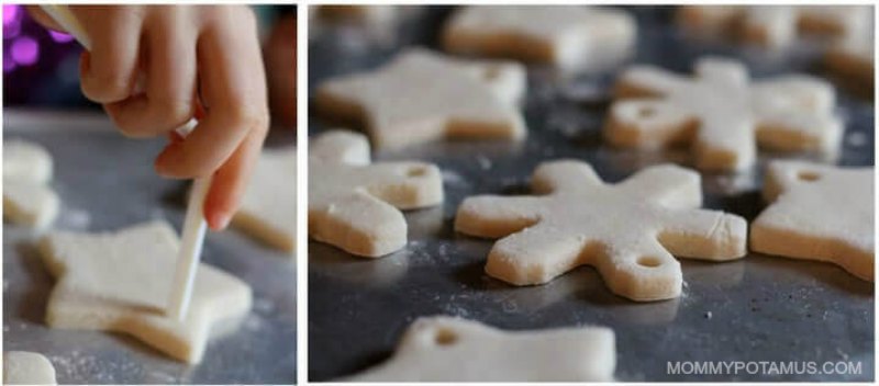 poking holes in the ornaments for string