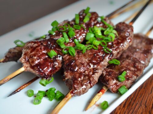 Smashed Steak Skewers Cherry Barbecue Sauce