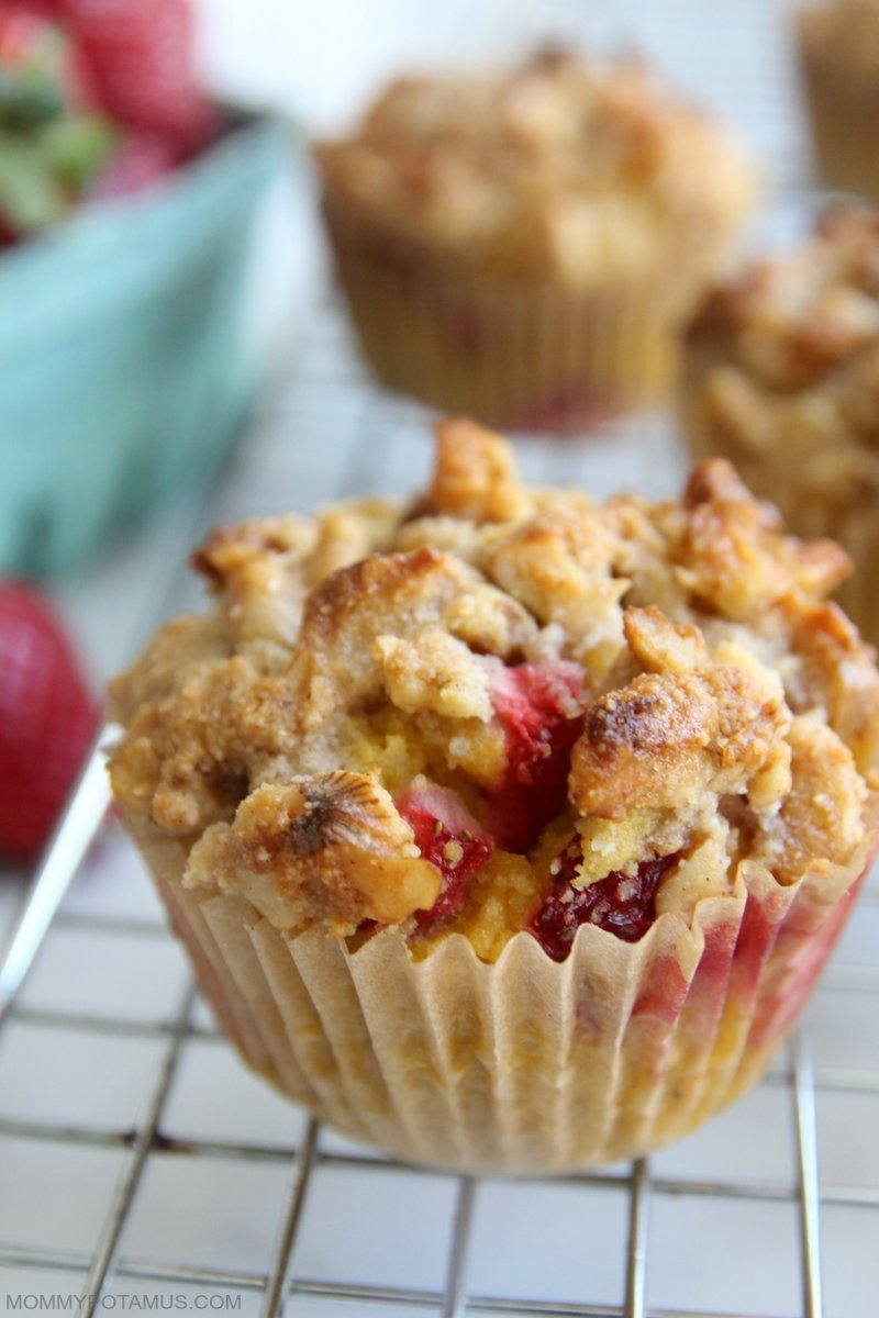 Strawberry Muffins With Streusel Topping On Cooling Rack
