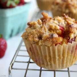 Gluten-free strawberry muffins on cooling rack