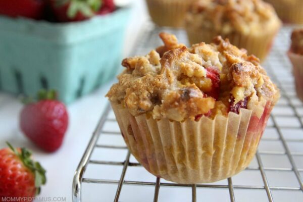 Gluten-free strawberry muffins on cooling rack