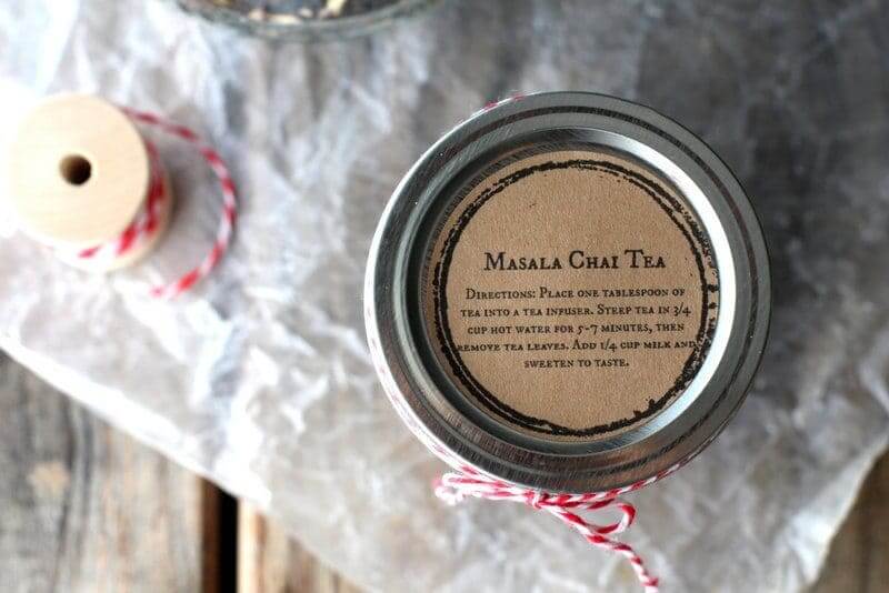 Jar with "Masala Chai" sticker label on the lid