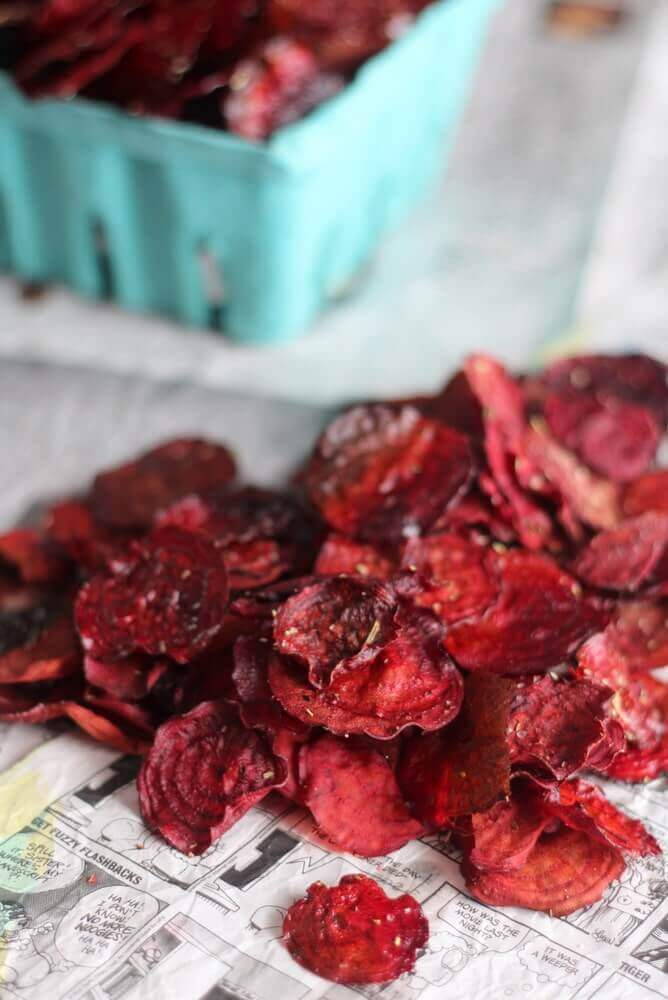 Crispy Rosemary and Garlic Beet Chips - So delicious even beet haters will love them. I know, because I am one. :)