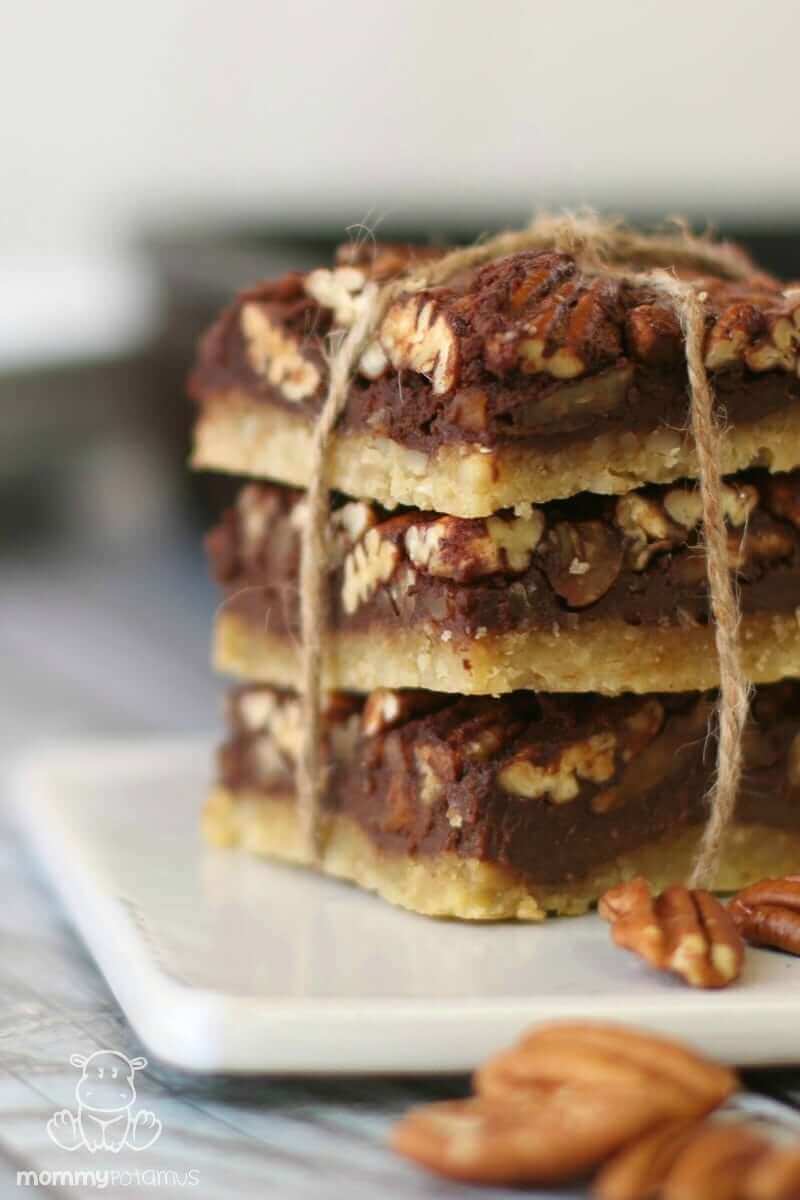 Chocolate Maple Pecan Pie Bars (Paleo, Gluten-Free) - A pastry-like crust with a chocolatey, mapley, pecan pie filling. 
