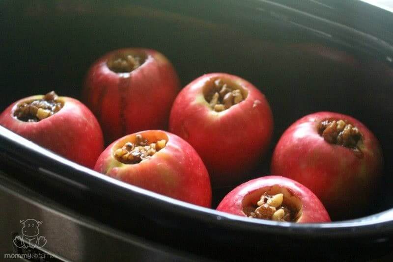 Close up of slow cooker apples