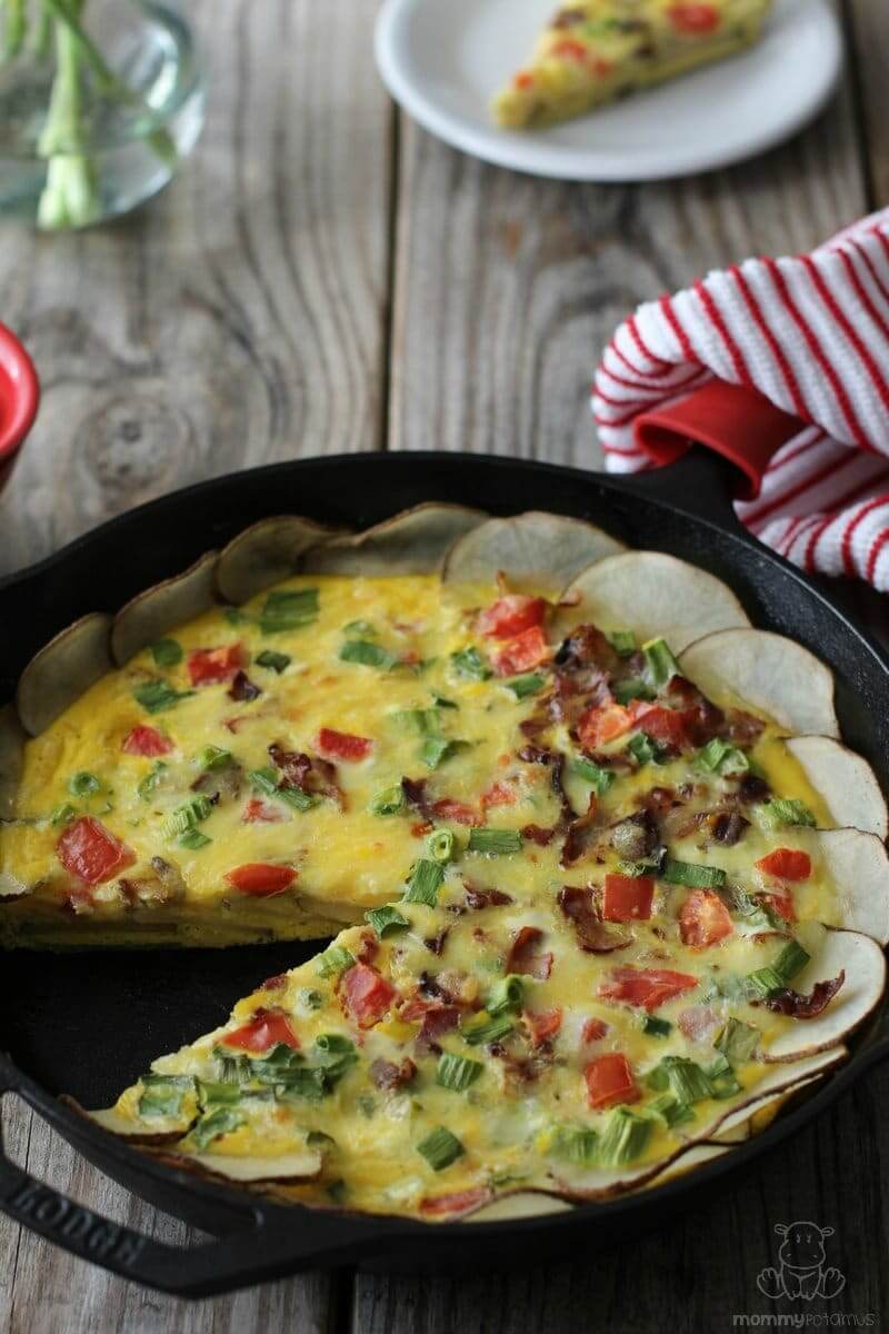 Easy Quiche Recipe With Bacon, Tomato, Onion & Potato Crust - This simple quiche can be made in a cast iron skillet from start to finish, which means there’s only one pan to clean. If you don’t have one, there are also instructions for making it in two pie pans.