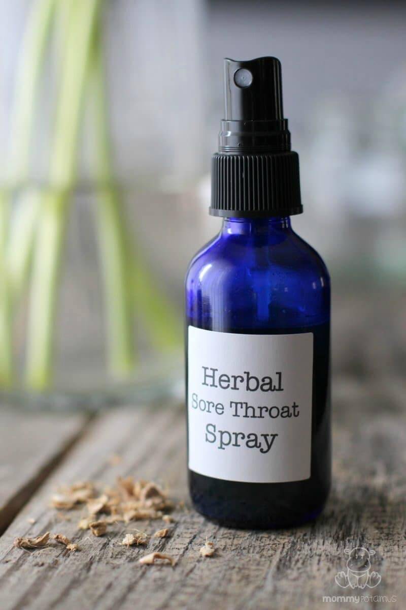 Herbal Sore Throat Spray Recipe - Soothes and coats sore throats with a mixture of herbs and honey. #sorethroatremedies #sorethroatremedy