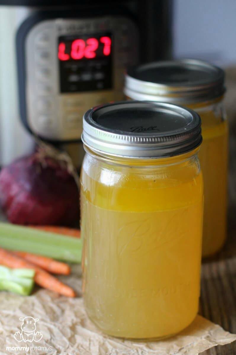 This is my FAVORITE way to make bone broth. I don't have to check on it like I do with the stovetop method, and it's done in just 2-3 hours!