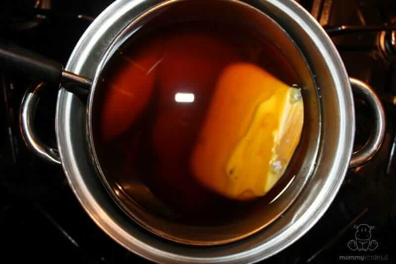 Beeswax melting in double boiler