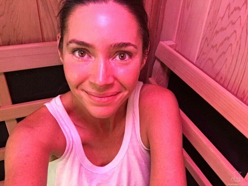 Heather sitting inside a Clearlight infrared sauna