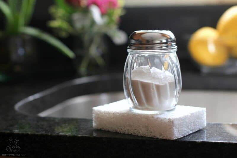 Baking soda in jar with holes to be used as scouring powder
