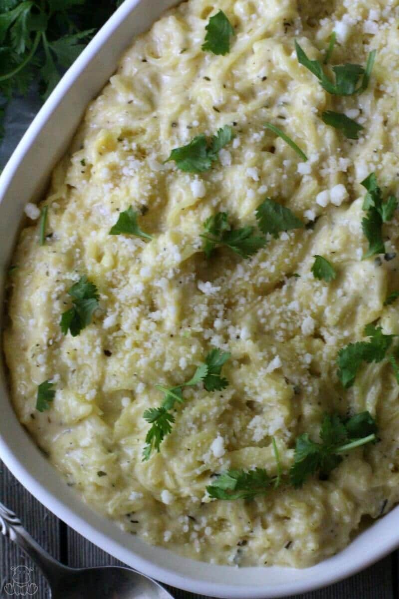 This creamy spaghetti squash alfredo is always a huge hit at my house. It's filling, simple to make, and can easily be doubled so you can spend less time in the kitchen making side dishes throughout the week.