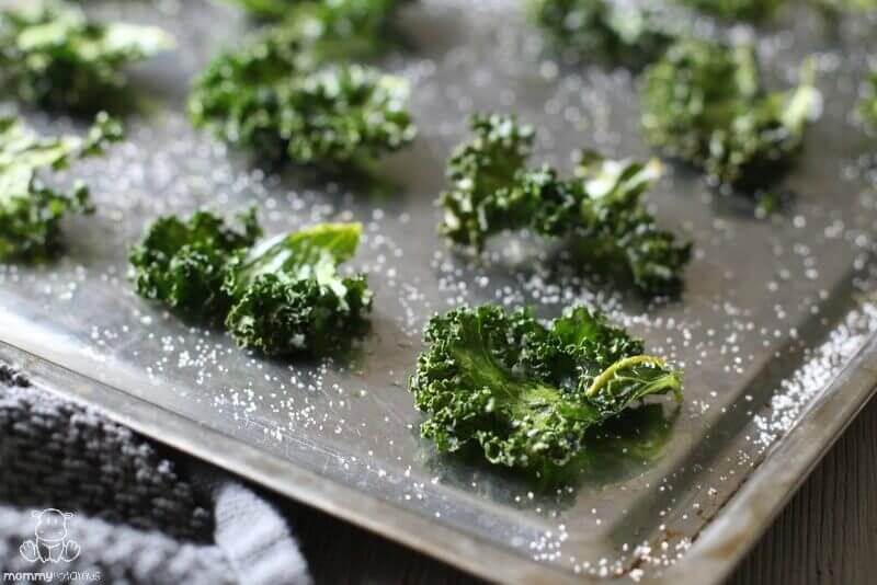 Kale chips on baking sheet