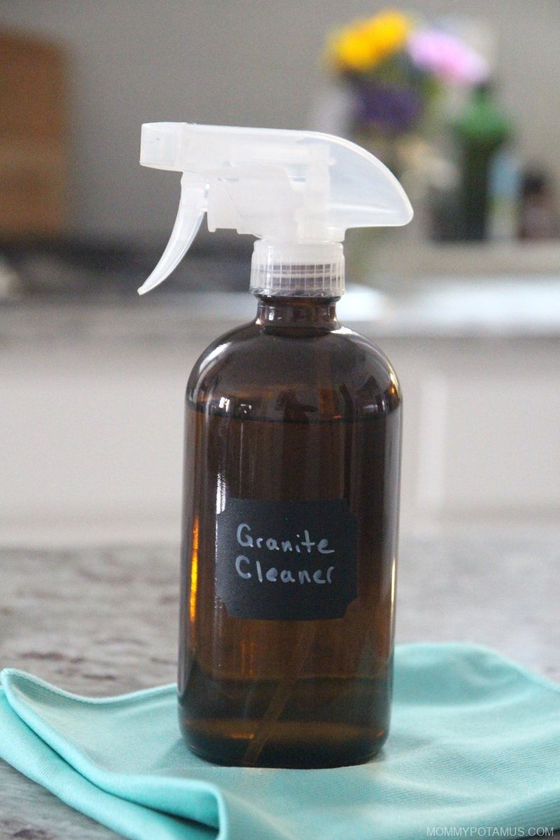 This natural homemade granite cleaner won't etch countertops like vinegar or lemon juice, and works beautifully without leaving streaks or a filmy residue. So easy to make, too!