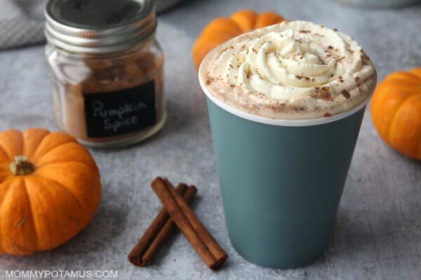 Homemade pumpkin spice latte with whipped cream