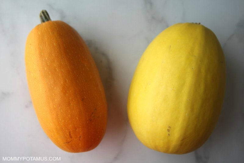 two varieties of spaghetti squash side by side