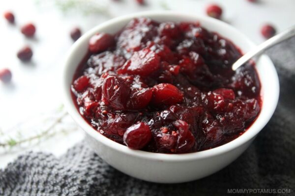 Whole berry cranberry sauce recipe in serving bowl