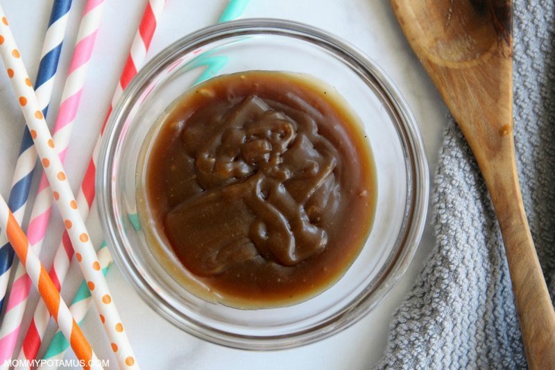 Dairy-free caramel sauce in a bowl