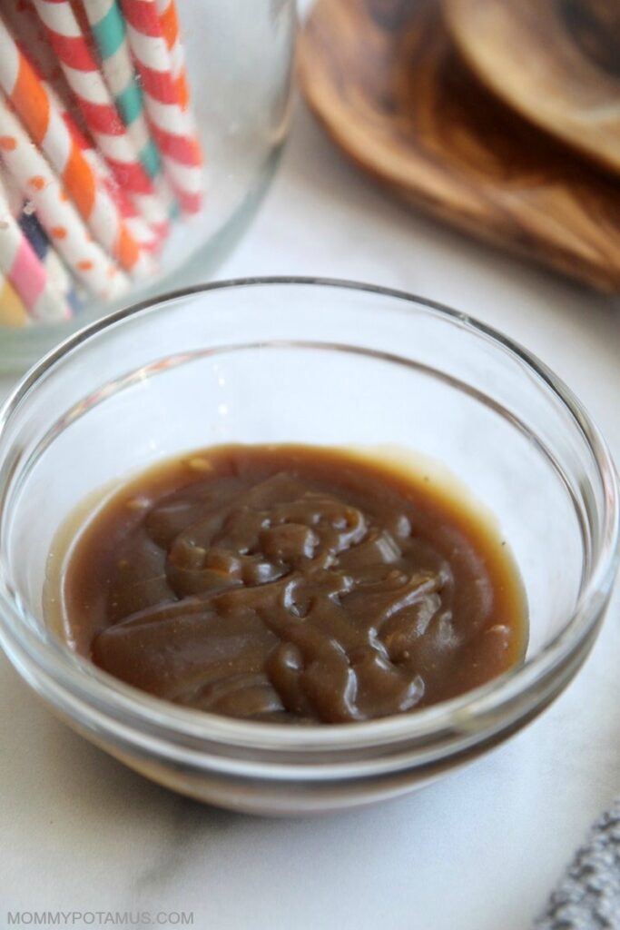 Overhead view of dairy-free caramel sauce