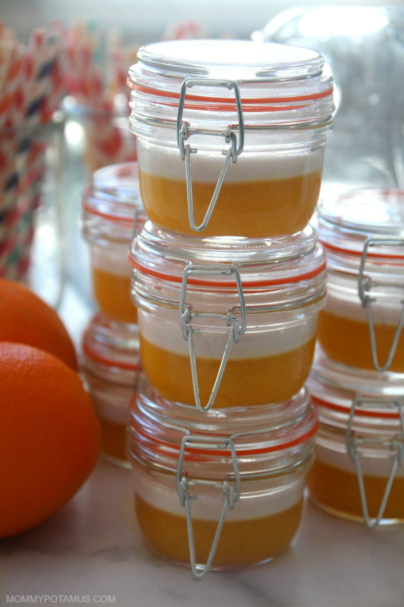 Jars of homemade gelatin cups stacked on top of each other