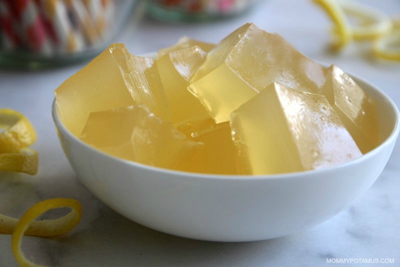 Homemade lemon jello in white bowl