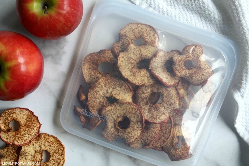 Cinnamon apple chips in resealable storage bag