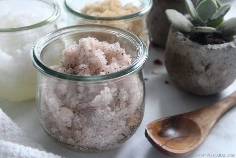 Homemade peppermint body scrub in jar