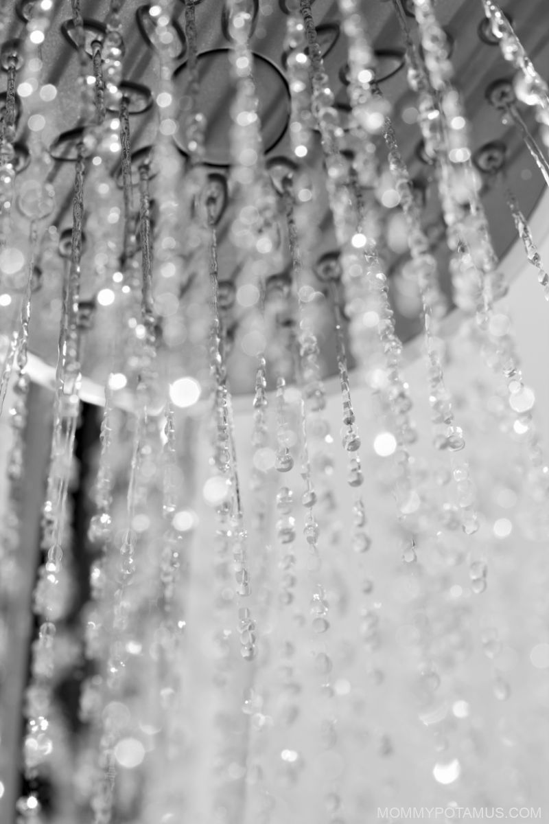 Up close image of water droplets pouring from shower head