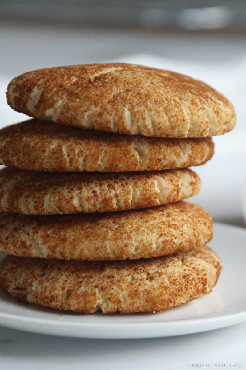 Close-up view of snickerdoodles stacked on top of each other. 