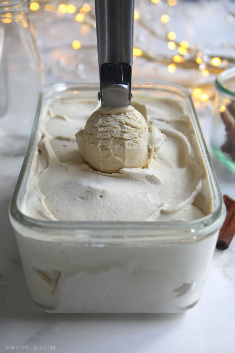 Overhead view of dairy-free eggnog ice cream