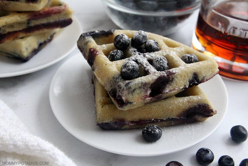 Gluten-free waffles sprinkled with powdered sugar