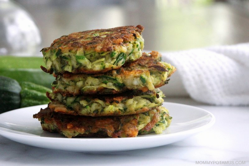 Stack of zucchini fritters on a plate