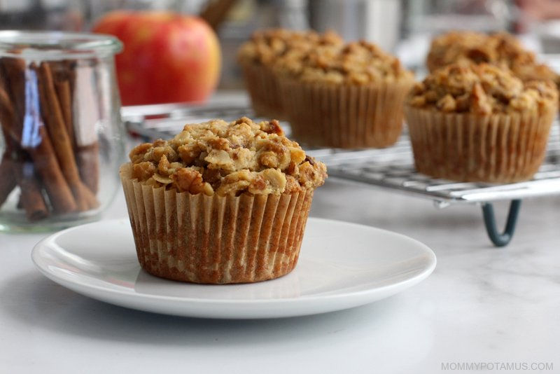 Close up of cinnamon apple muffin on a plate