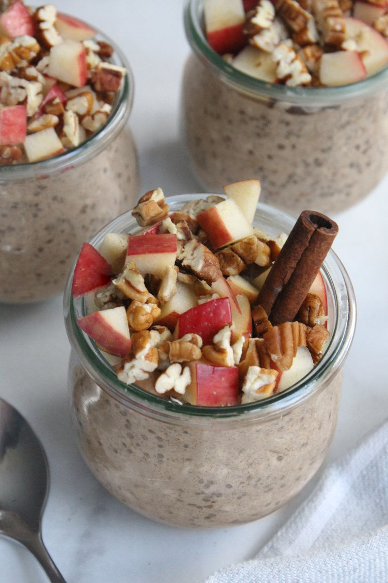 Overhead view of apple overnight oats