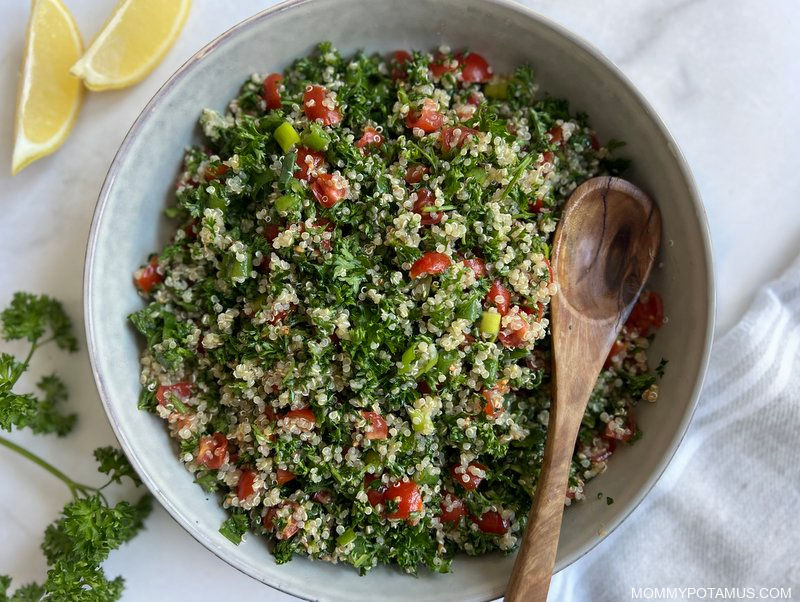 Tabbouleh in serving bowl. 