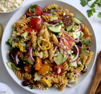 Zesty Greek Pasta Salad (GF + Make-Ahead Friendly!)