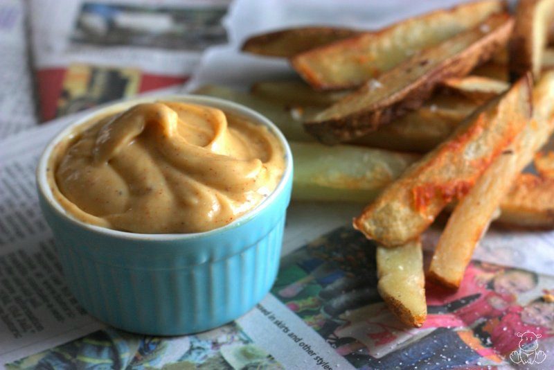 Homemade chipotle mayo with homestyle fries