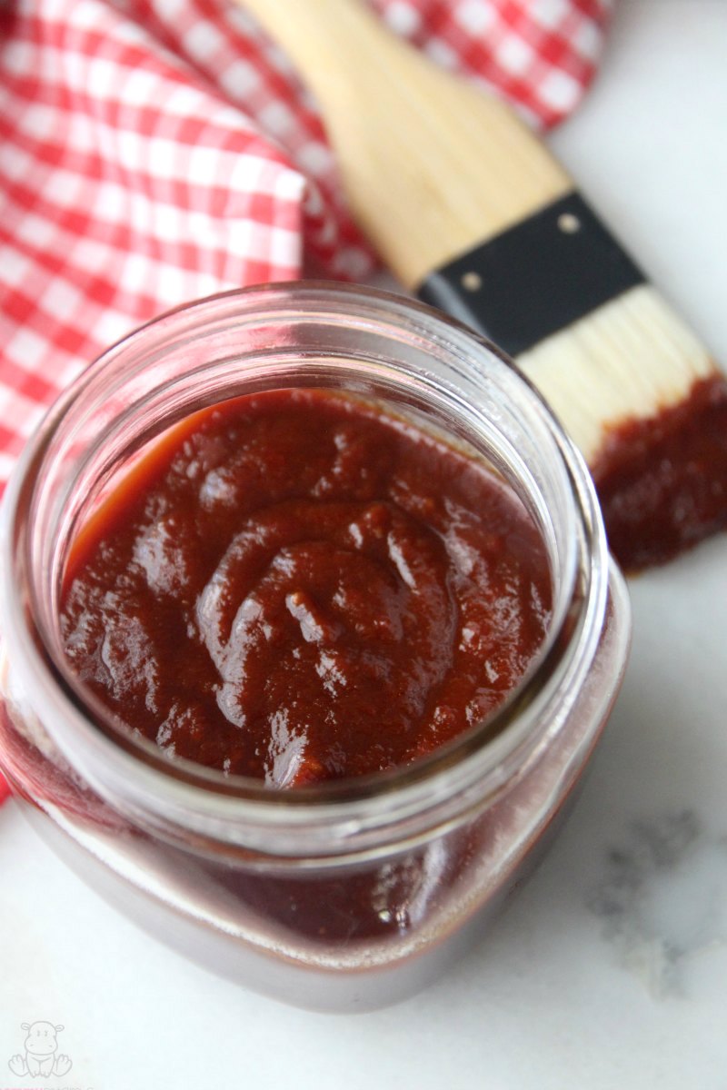 Maple chipotle BBQ sauce in jar on table